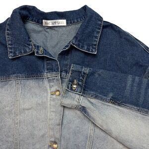 T&C Apparel Denim Jacket Womens Medium Blue Ombre Dip Dye Cropped Raw Hem 6483